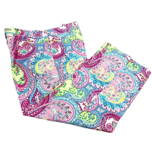 Island Republic Sz 6 (Actual 29x22.5) Paisley Crop Vacation Pants Stretch EUC - Picture 1 of 11